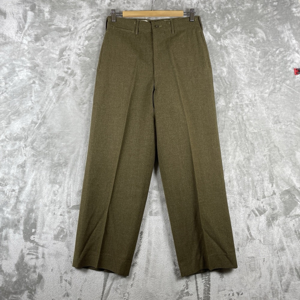 Vintage M-1952 Trousers US ARMY 16 oz Wool 28x27 Green Field Military Pants USA